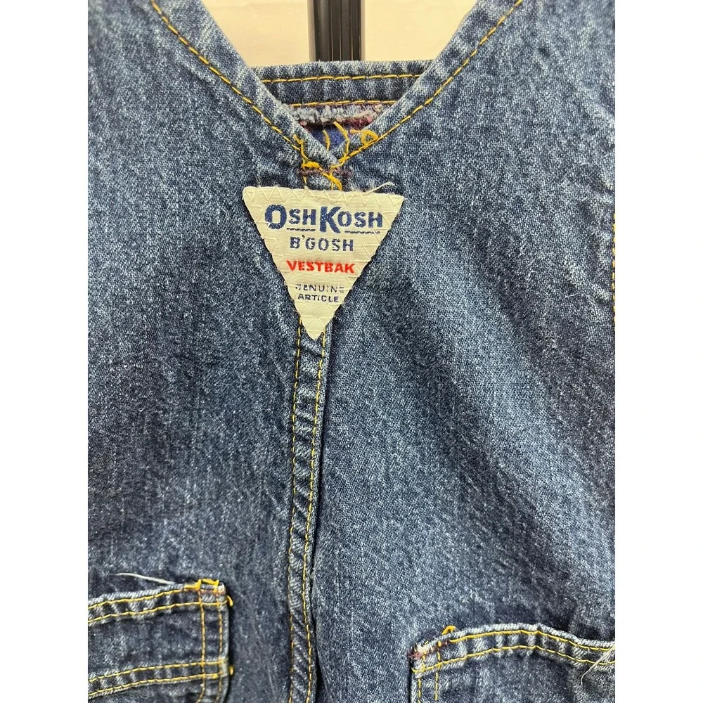VTG 1995 Oshkosh Girls Denim Overalls Pink and Blue‎ Checkered Flannel Lined 18M